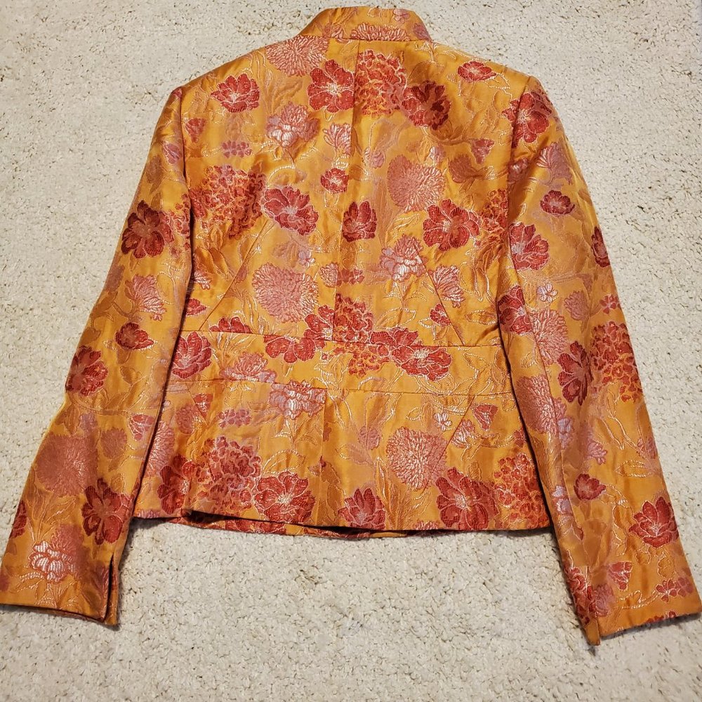 Kasper 2 Piece Tangerine Pink & Silver Floral Brocade Skirt Set Size 6P - Picture 5 of 10